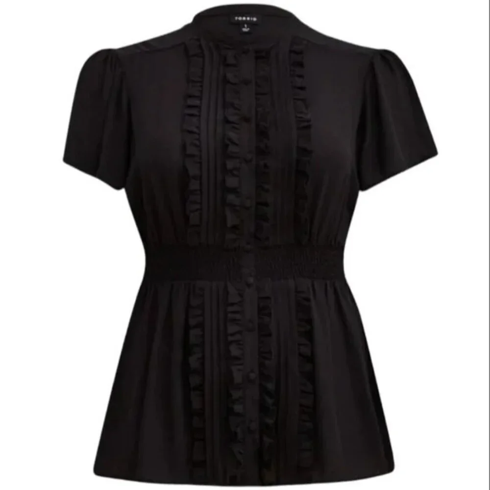 Torrid Georgette Black Ruffle Sheer Blouse - Picture 4 of 8